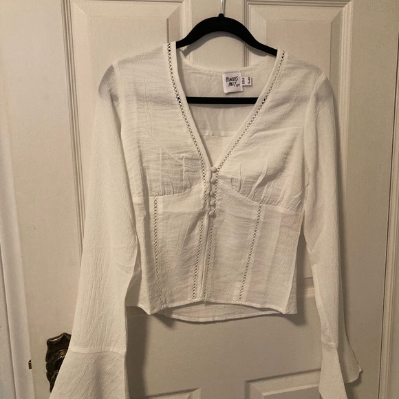 Princess Polly Tops - White Button Up Blouse with Flared Sleeves